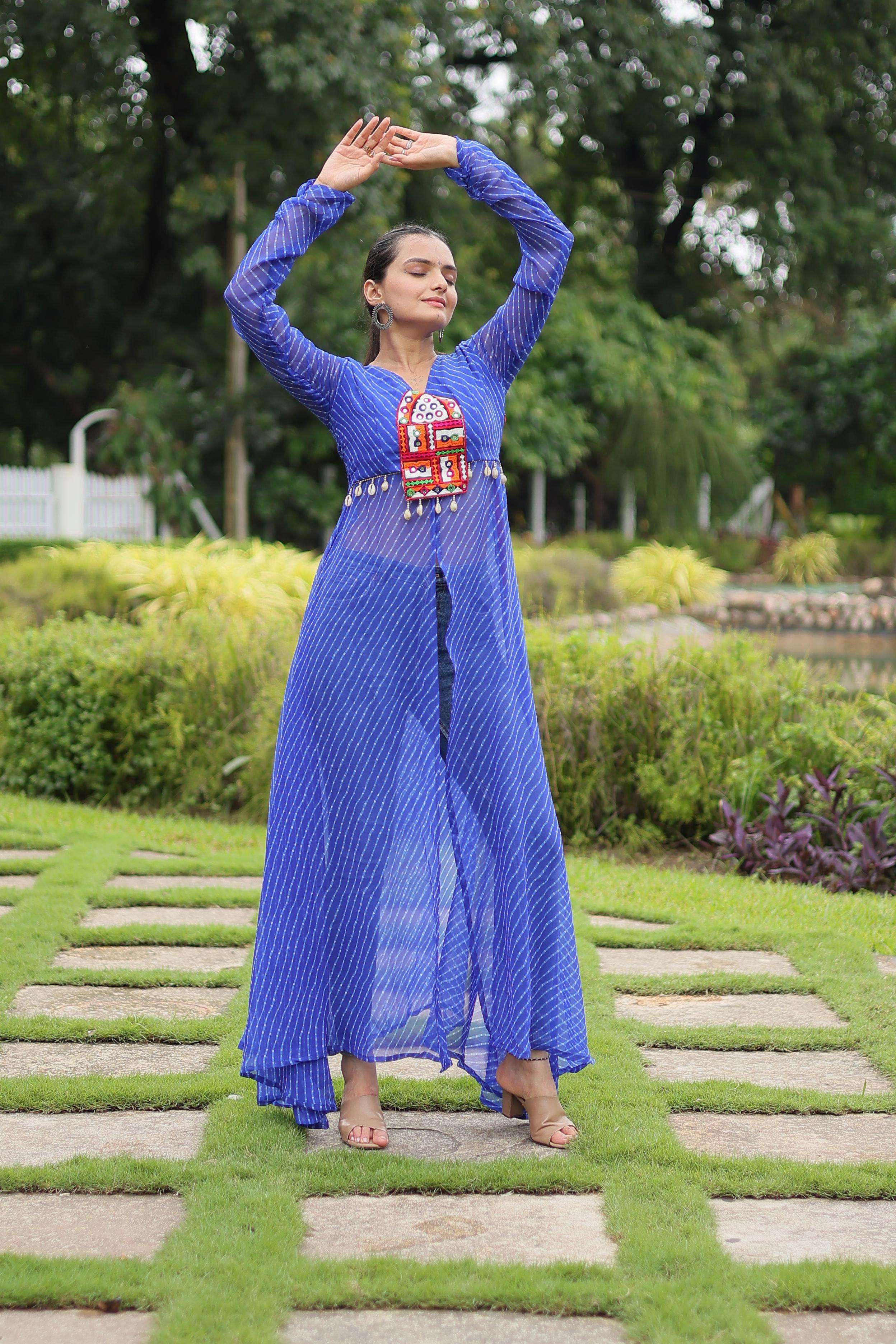  Leheriya Print work with kutchi patchework in Faux Georgette KURTI SUPPLIER IN SURAT